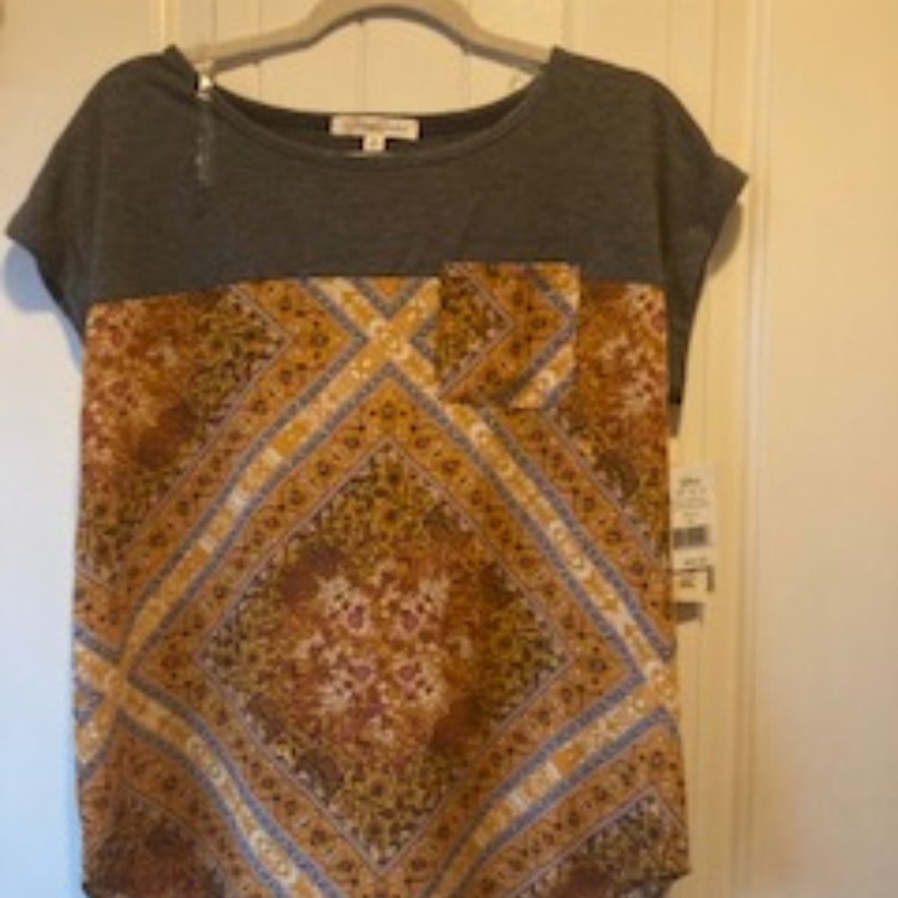 Rewind at Khol's gray and orange/blue print blouse
